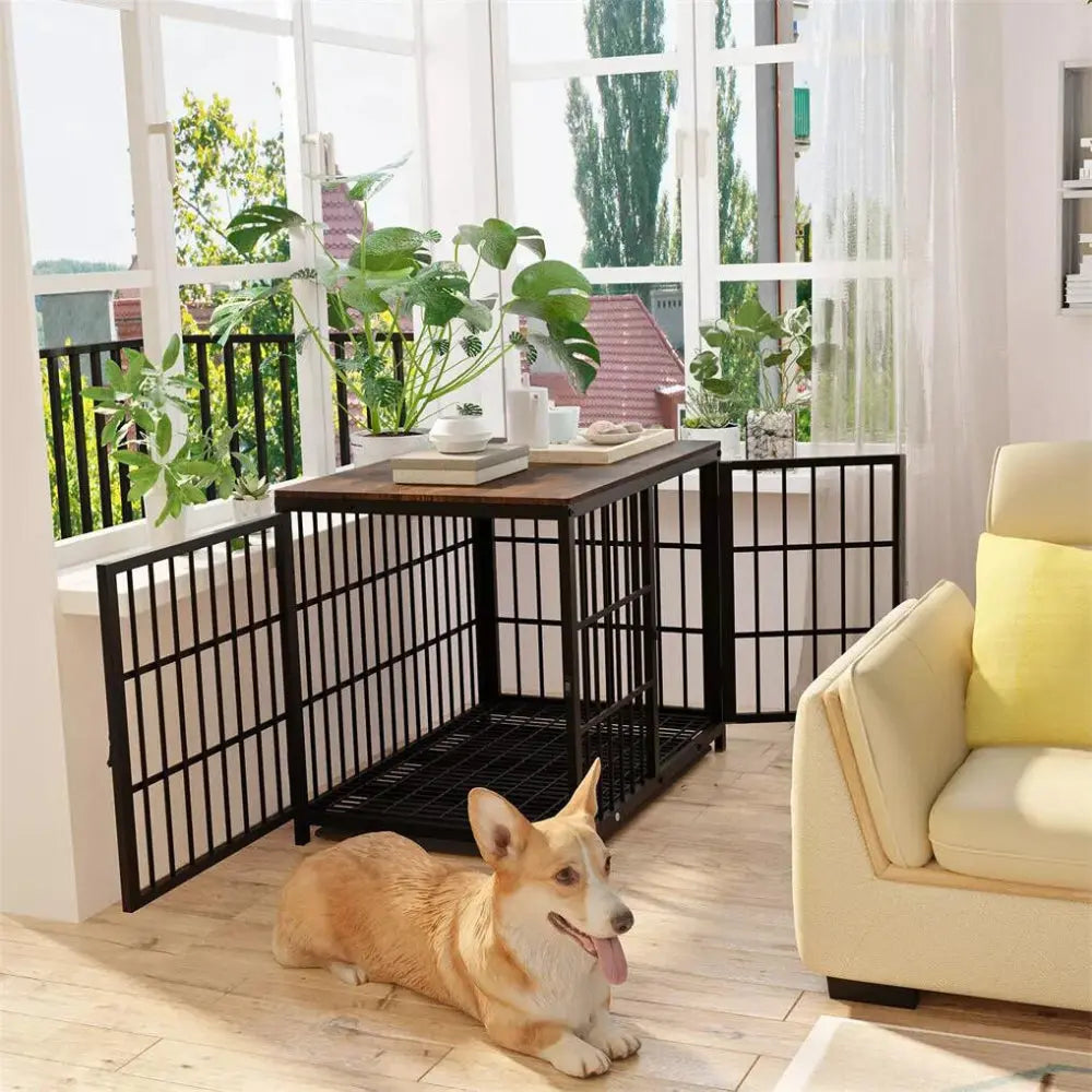3-Door Furniture Dog Crate End Table | MDF Top