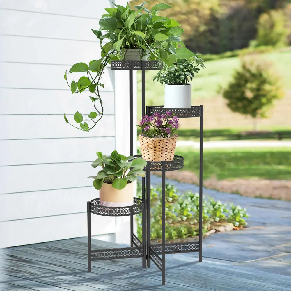 4 Tier Metal Flower Pot Rack Corner Shelving Storage Shelf