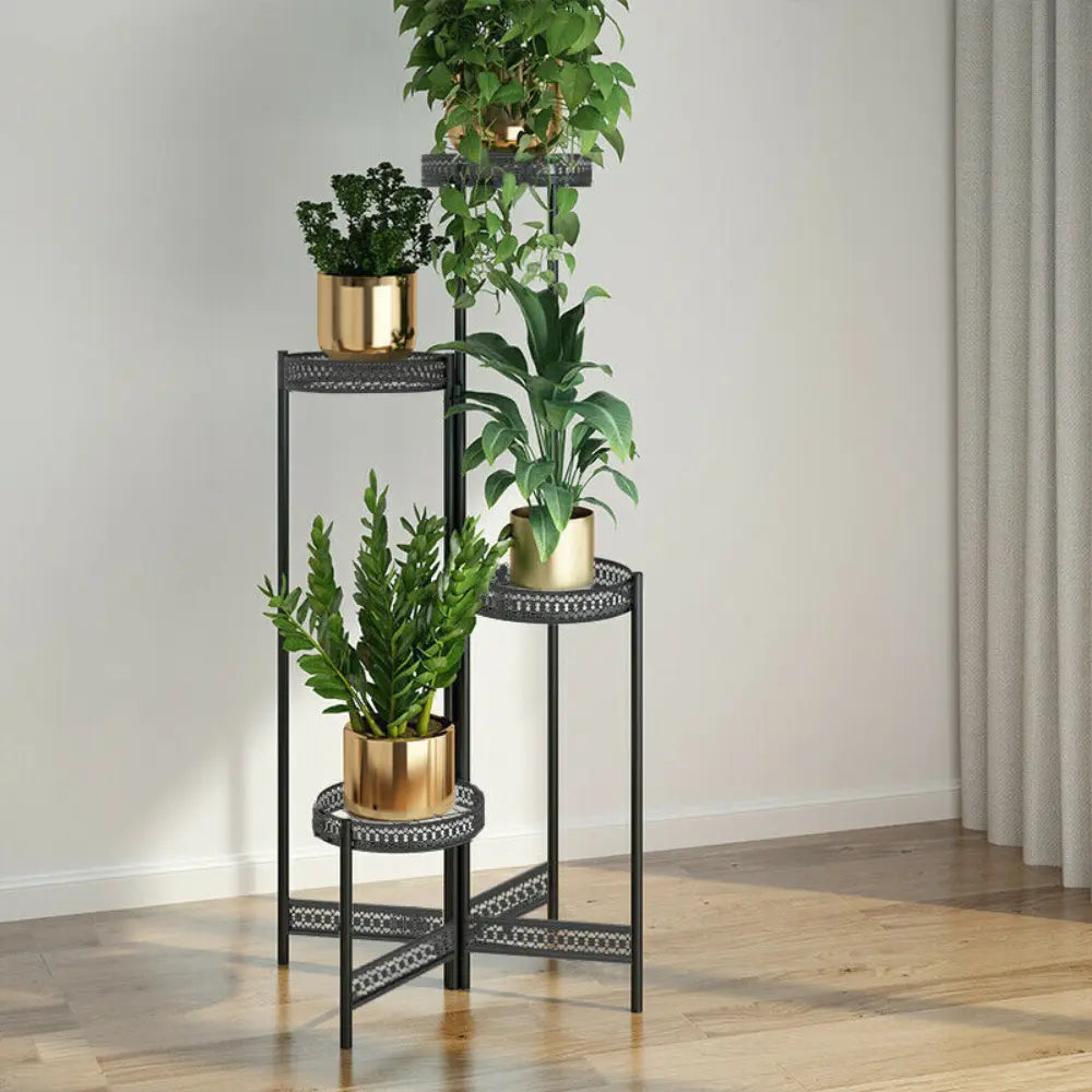 4 Tier Metal Flower Pot Rack Corner Shelving Storage Shelf