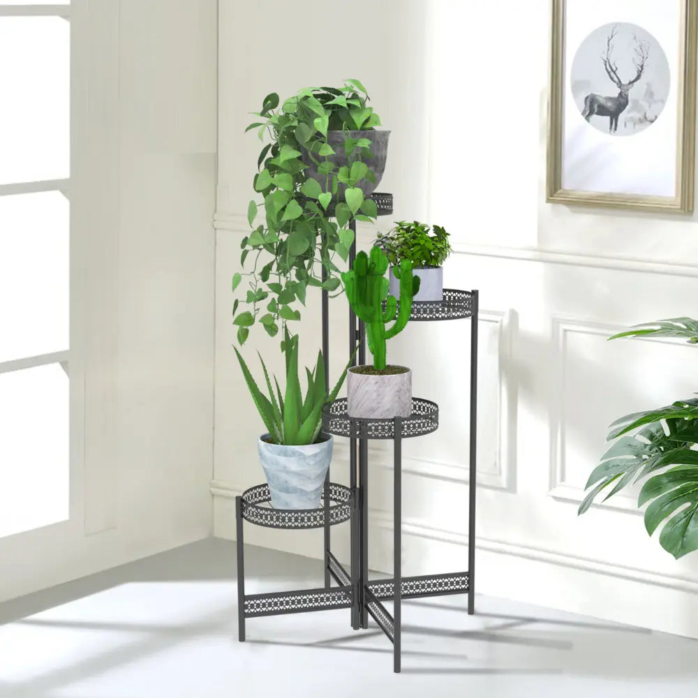 4 Tier Metal Flower Pot Rack Corner Shelving Storage Shelf