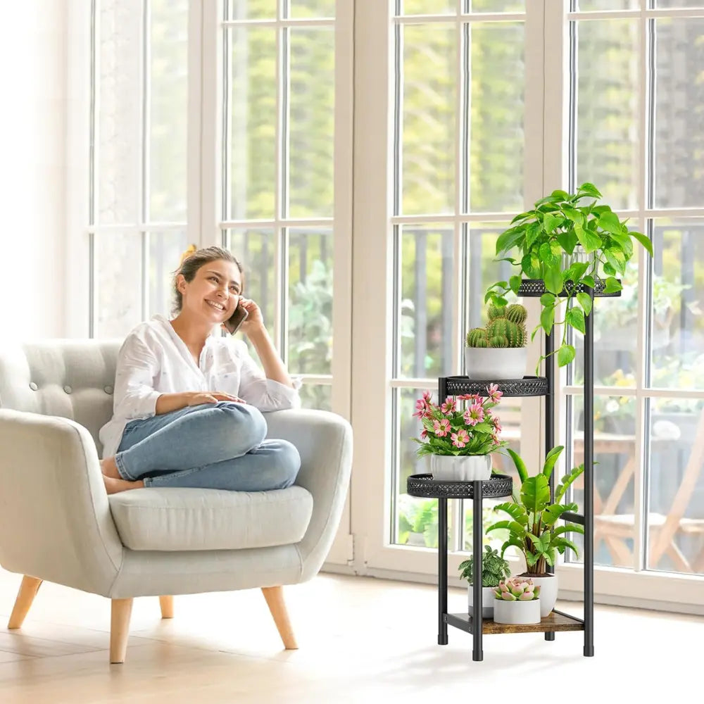 4 Tier Metal Flower Pot Rack Corner Shelving Storage Shelf