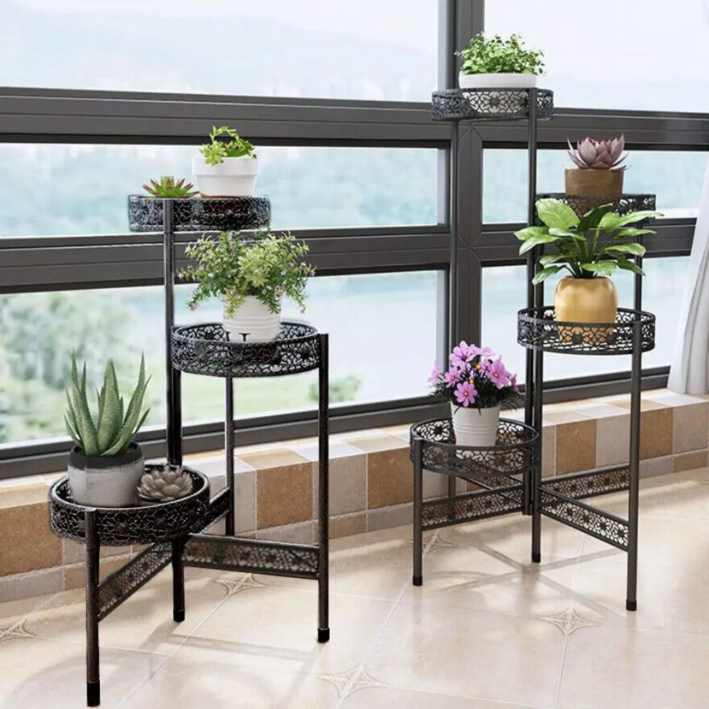 4 Tier Metal Flower Pot Rack Corner Shelving Storage Shelf