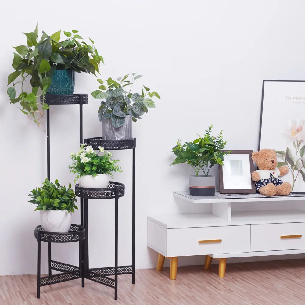 4 Tier Metal Flower Pot Rack Corner Shelving Storage Shelf