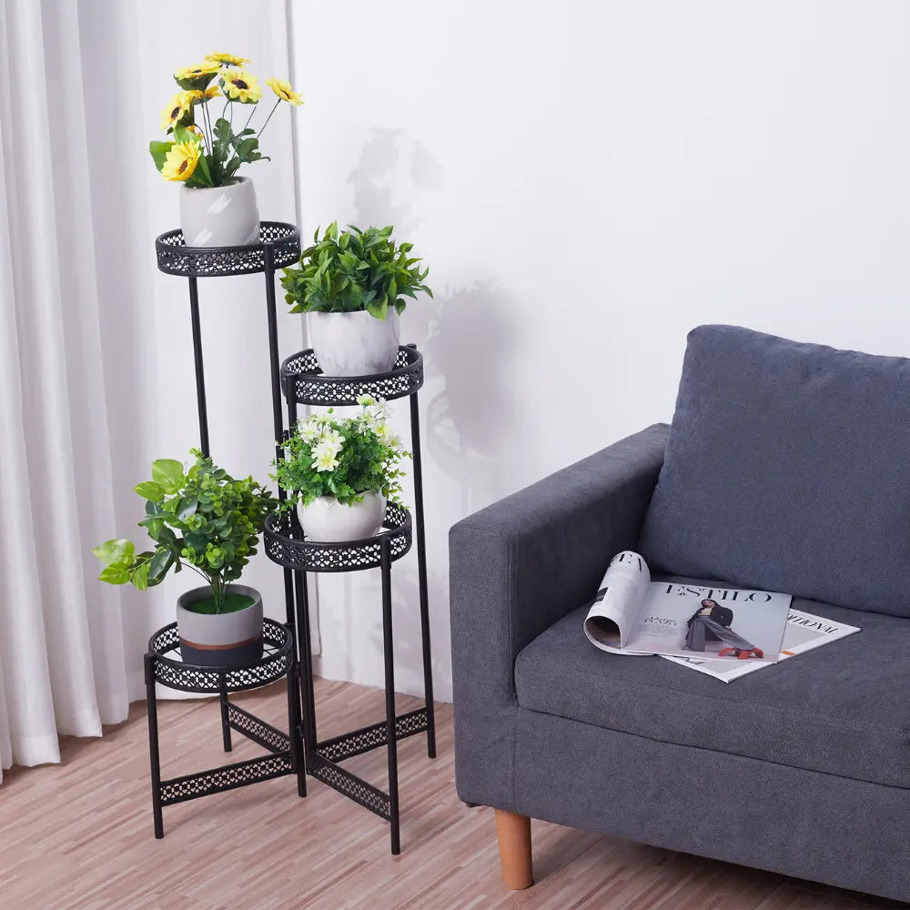 4 Tier Metal Flower Pot Rack Corner Shelving Storage Shelf