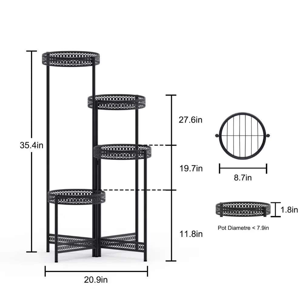4 Tier Metal Flower Pot Rack Corner Shelving Storage Shelf