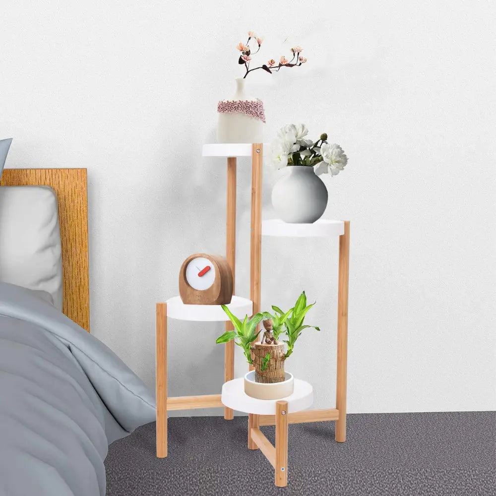 4 Tier Plant Shelf Stand Bamboo Plant Pot Holder Tall Flower Stand Rack