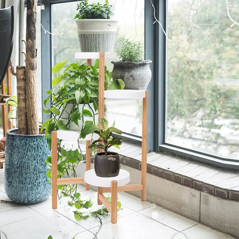 4 Tier Plant Shelf Stand Bamboo Plant Pot Holder Tall Flower Stand Rack