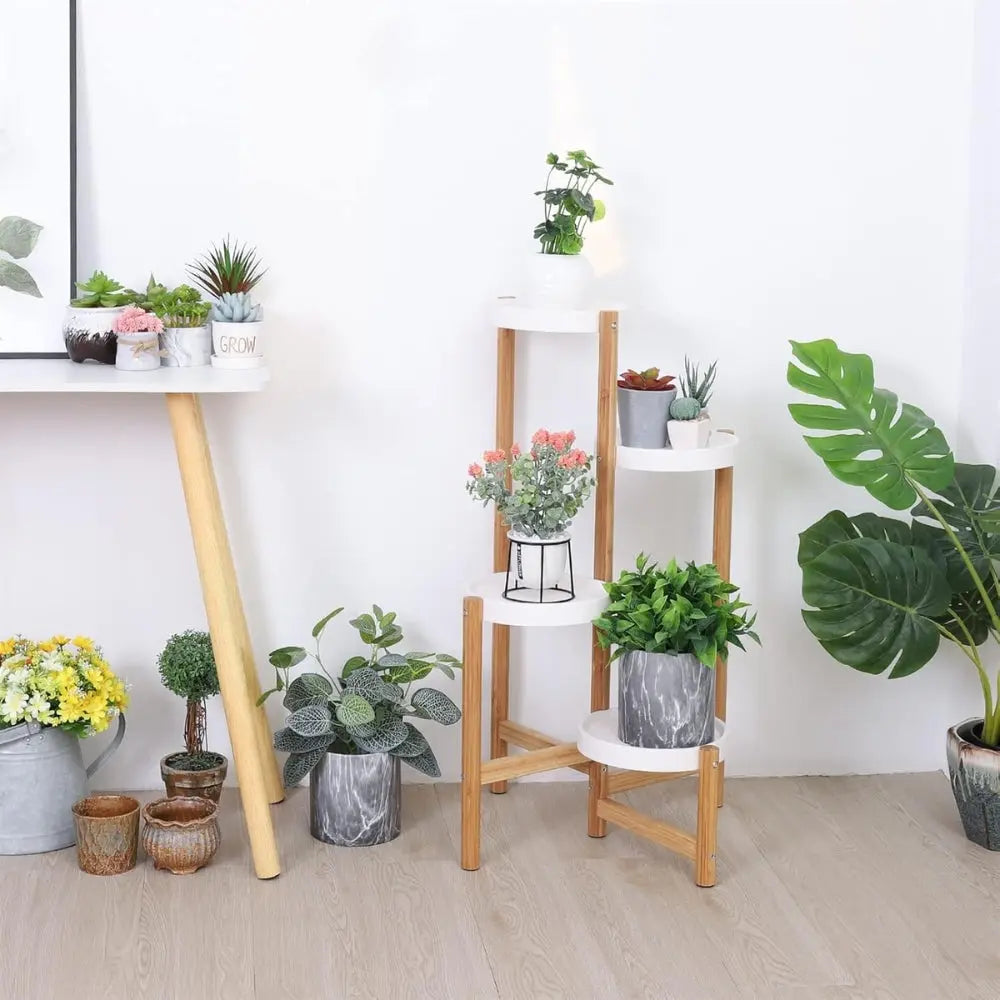 4 Tier Plant Shelf Stand Bamboo Plant Pot Holder Tall Flower Stand Rack