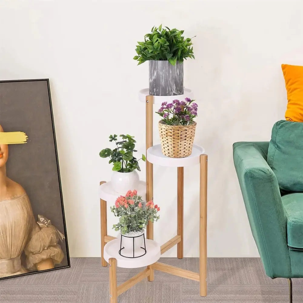 4 Tier Plant Shelf Stand Bamboo Plant Pot Holder Tall Flower Stand Rack