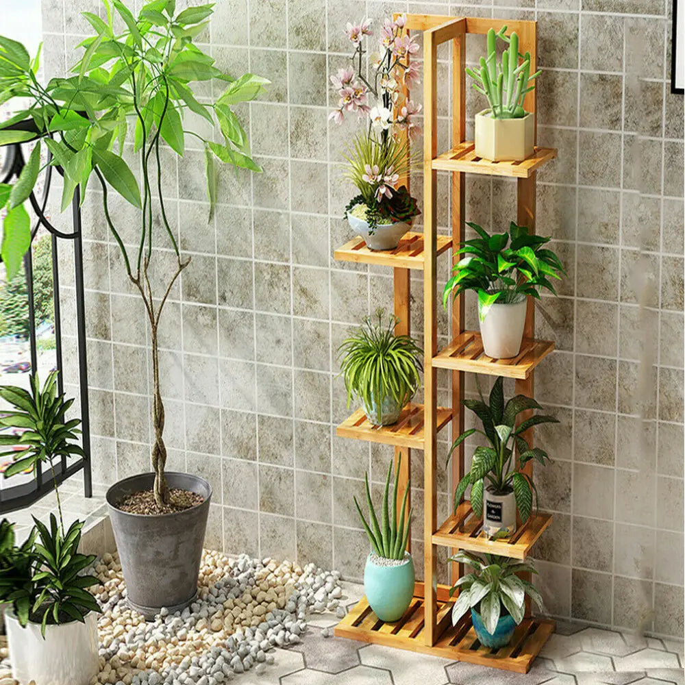 5/6 Pot Vertically Bamboo Flower Shelf Rack Pots Display Corner Shelving