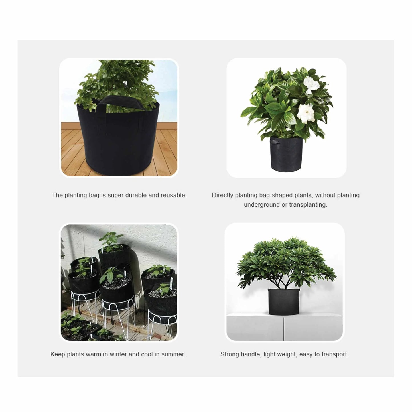 6 Pck 10 Gallon Fabric Flower Pots 38L Garden Planter Bags Black Felt Root Pouch Bonnyrigg Produce & Garden Supplies