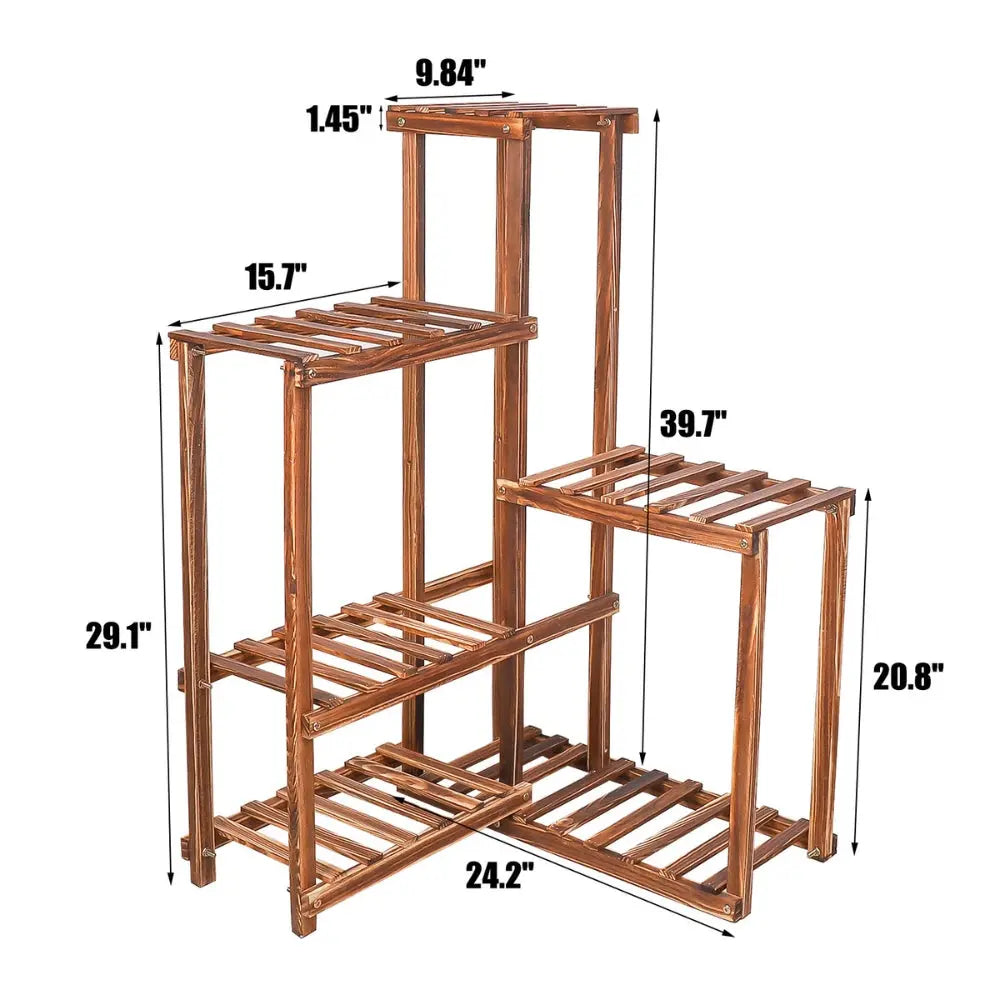 6 Tier Corner Plant Display Stand Wood Flower Pots Shelf Rack