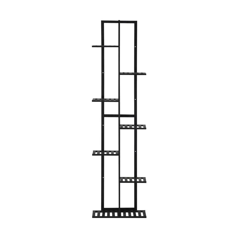 7-Tier Bamboo Plant Stand Staggered Shelves Black