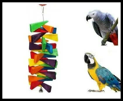 Hanging Wood Blocks Bird Toy on Nylon Rope for Large Parrots