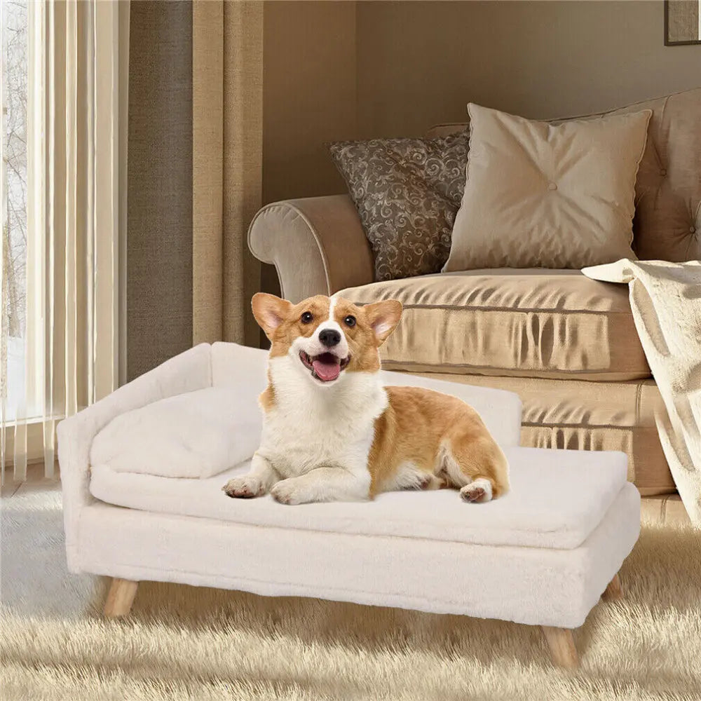 Cozy L Shape Pet Sofa Bed with Cushion and Wooden Legs