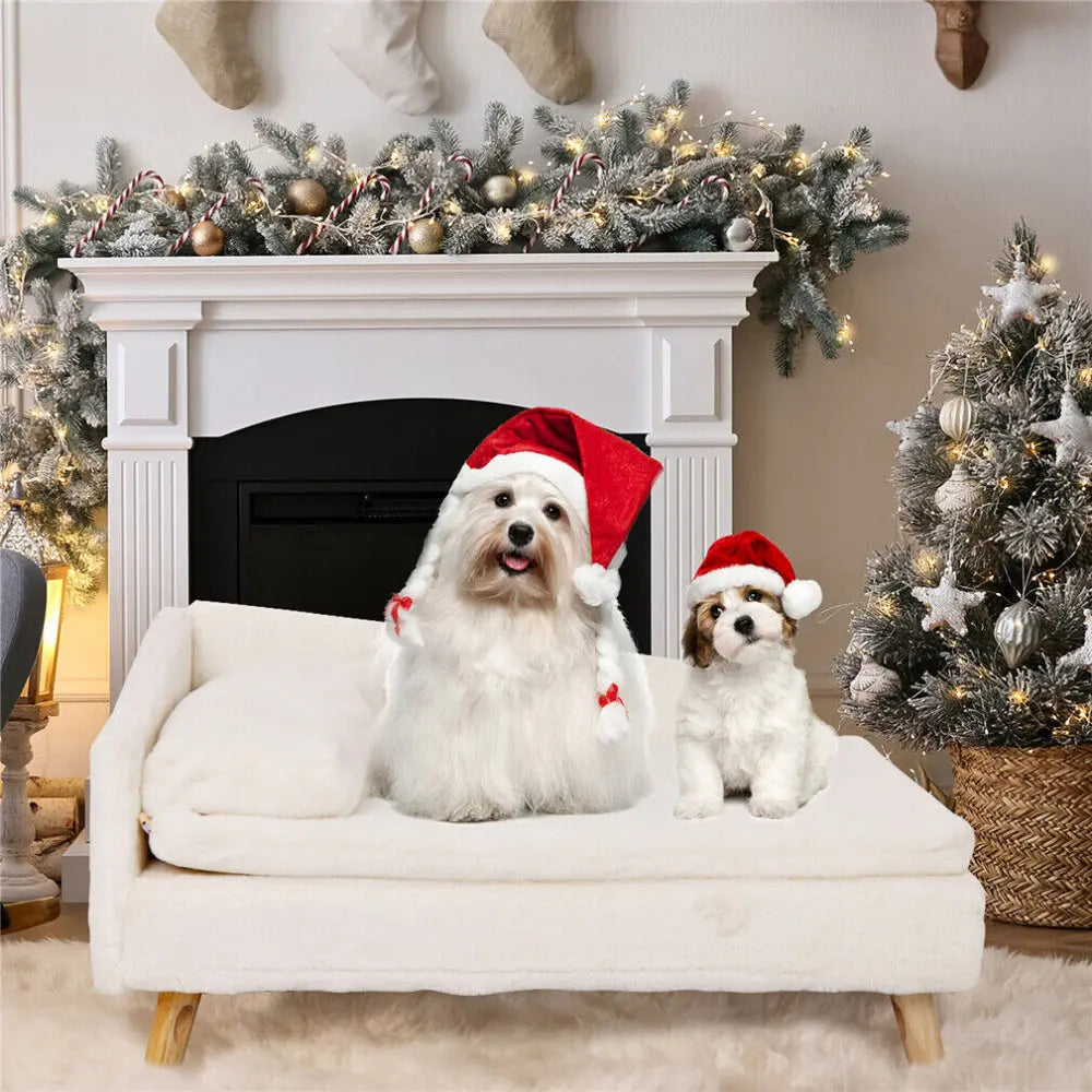 L-Shape Pet Sofa Bed with Cushion | Raised Dog & Cat Bed