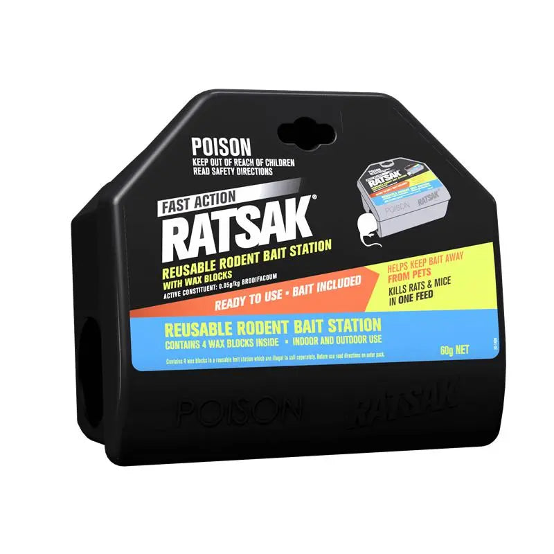 RATSAK Fast Action Reusable Rodent Bait Station with Wax Blocks – Lockable Rat & Mouse Station