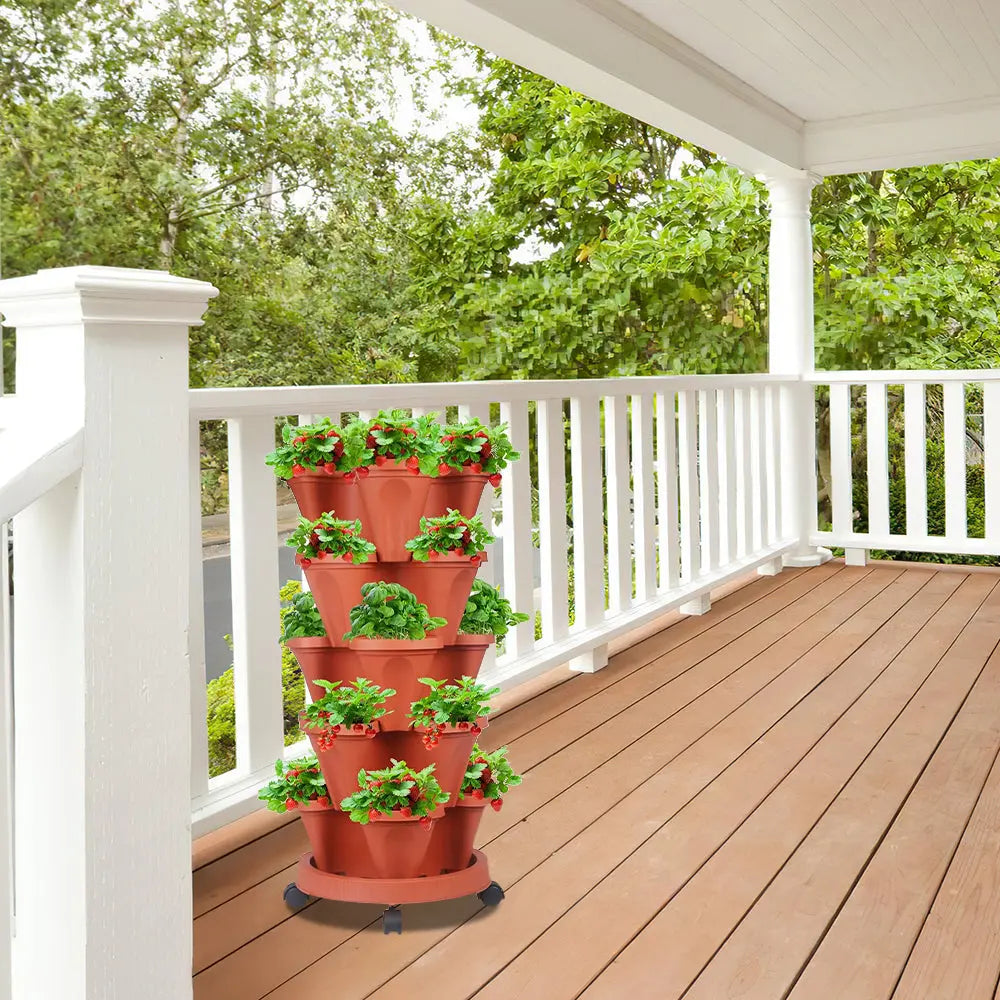 GREENHAVEN 5-Tier Stackable Planter, Indoor and Outdoor Gardening Planter with Removable Wheels and Tools