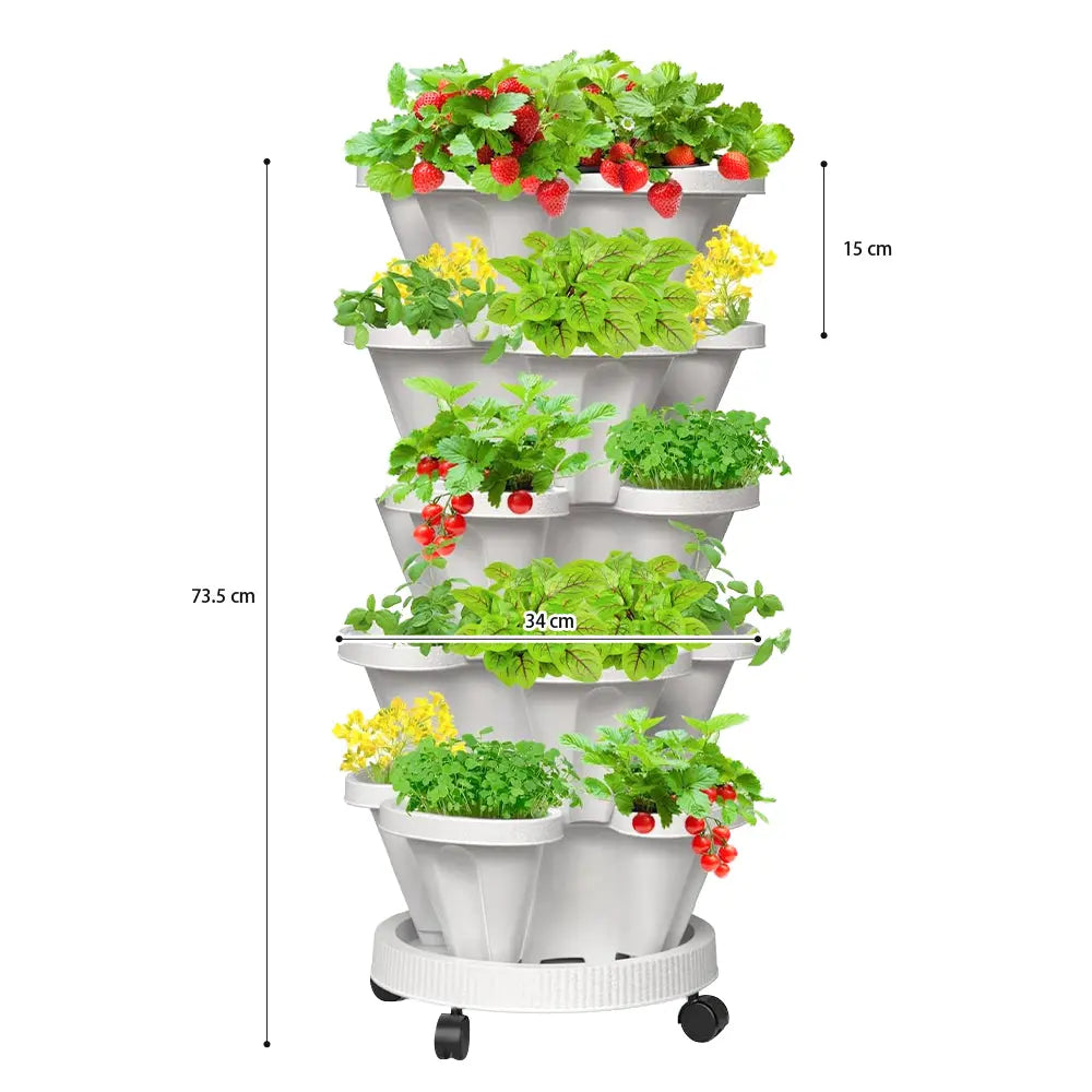 GREENHAVEN 5-Tier Stackable Planter, Indoor and Outdoor Gardening Planter with Removable Wheels and Tools
