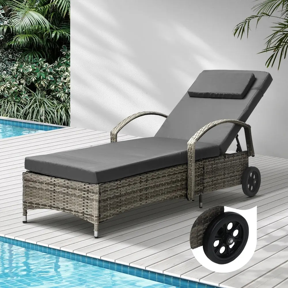 Grey Sun Lounger with Wheels