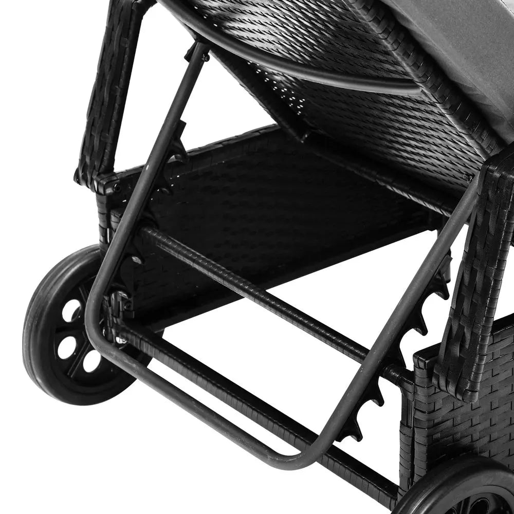 Grey and Black Wheeled Sun Lounger and Table Patio Set