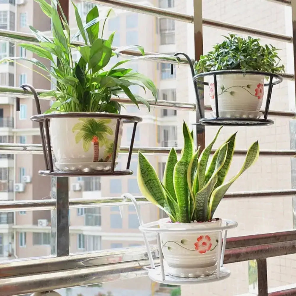Iron Art Hanging Basket Flower Pot Holder – Balcony Rail Planter