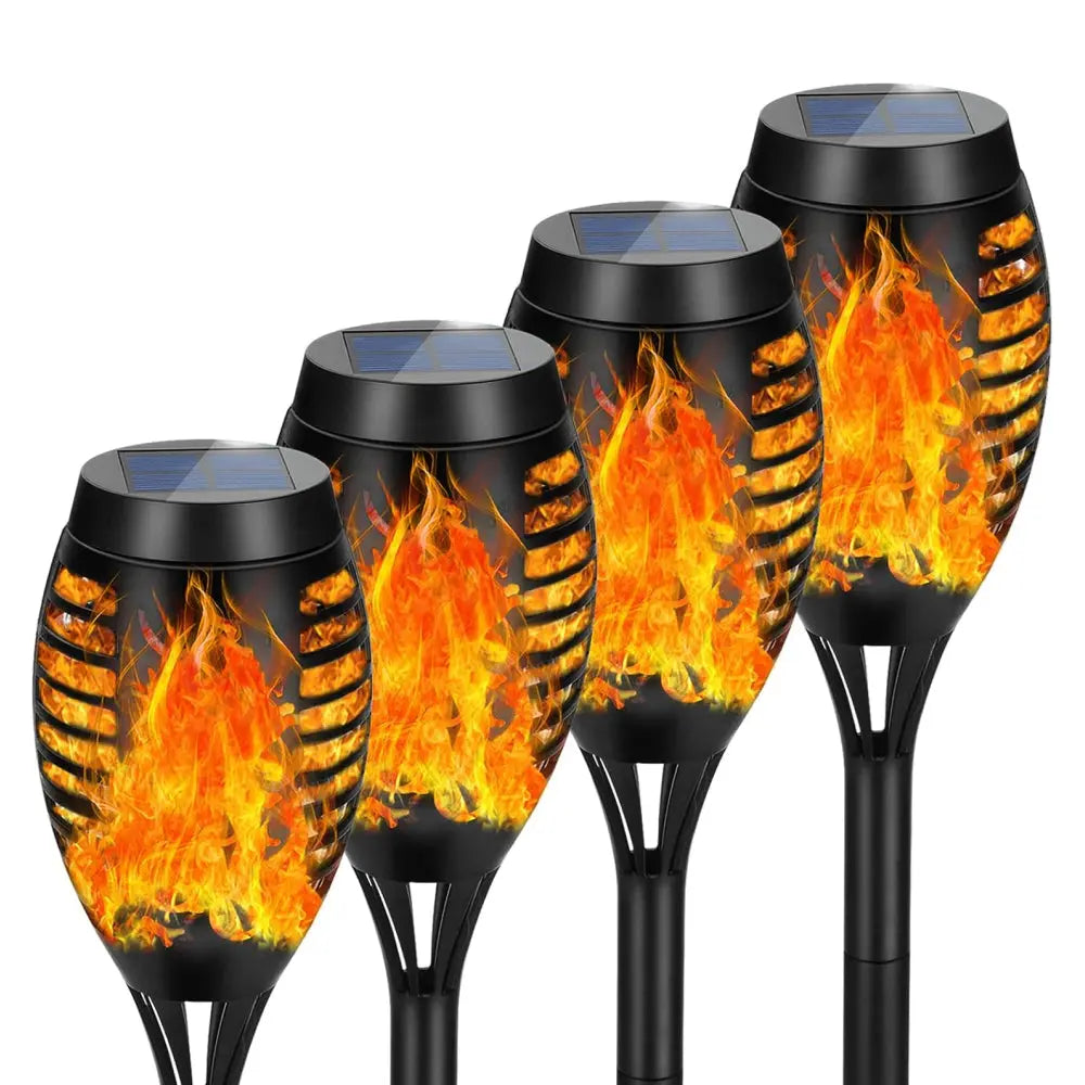 LUMIRO 4 Pack 12 LED Outdoor Flickering Flame Solar Pathway Lights
