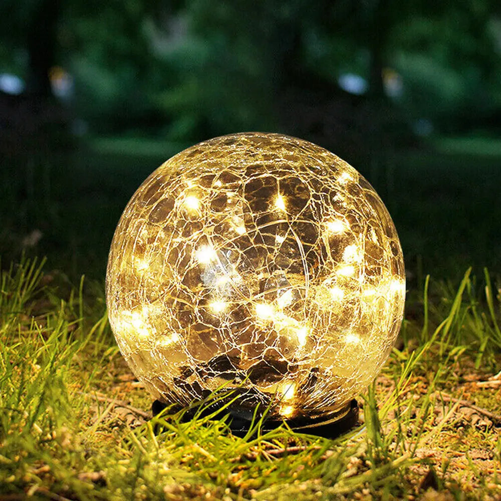 LUMIRO Outdoor Cracked Glass Garden Solar Ball Light - 15 cm