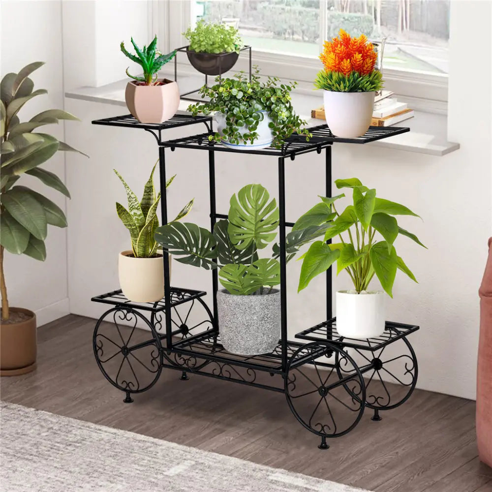 Large Metal Garden Cart Plant Stand Parisian Style Flower Display Rack