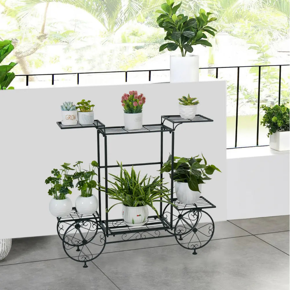 Large Metal Garden Cart Plant Stand Parisian Style Flower Display Rack