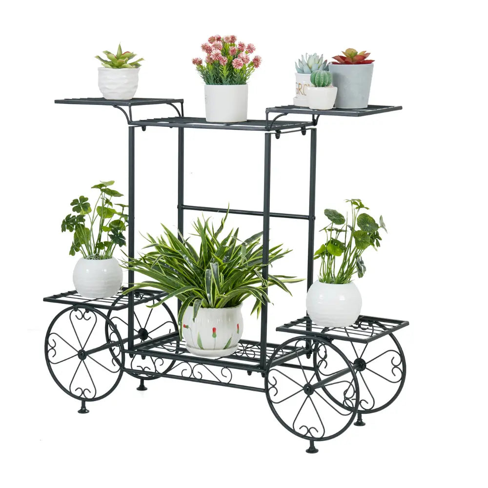Large Metal Garden Cart Plant Stand Parisian Style Flower Display Rack