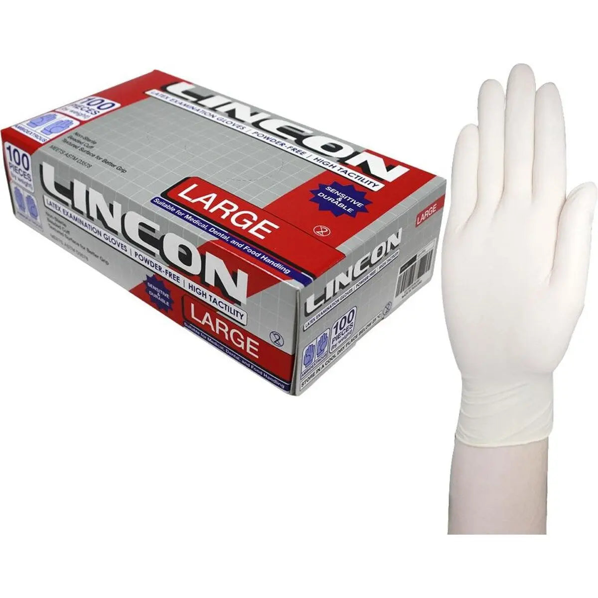 Lincon Large Latex Disposable Gloves Powder Free 100 Pieces Lincon