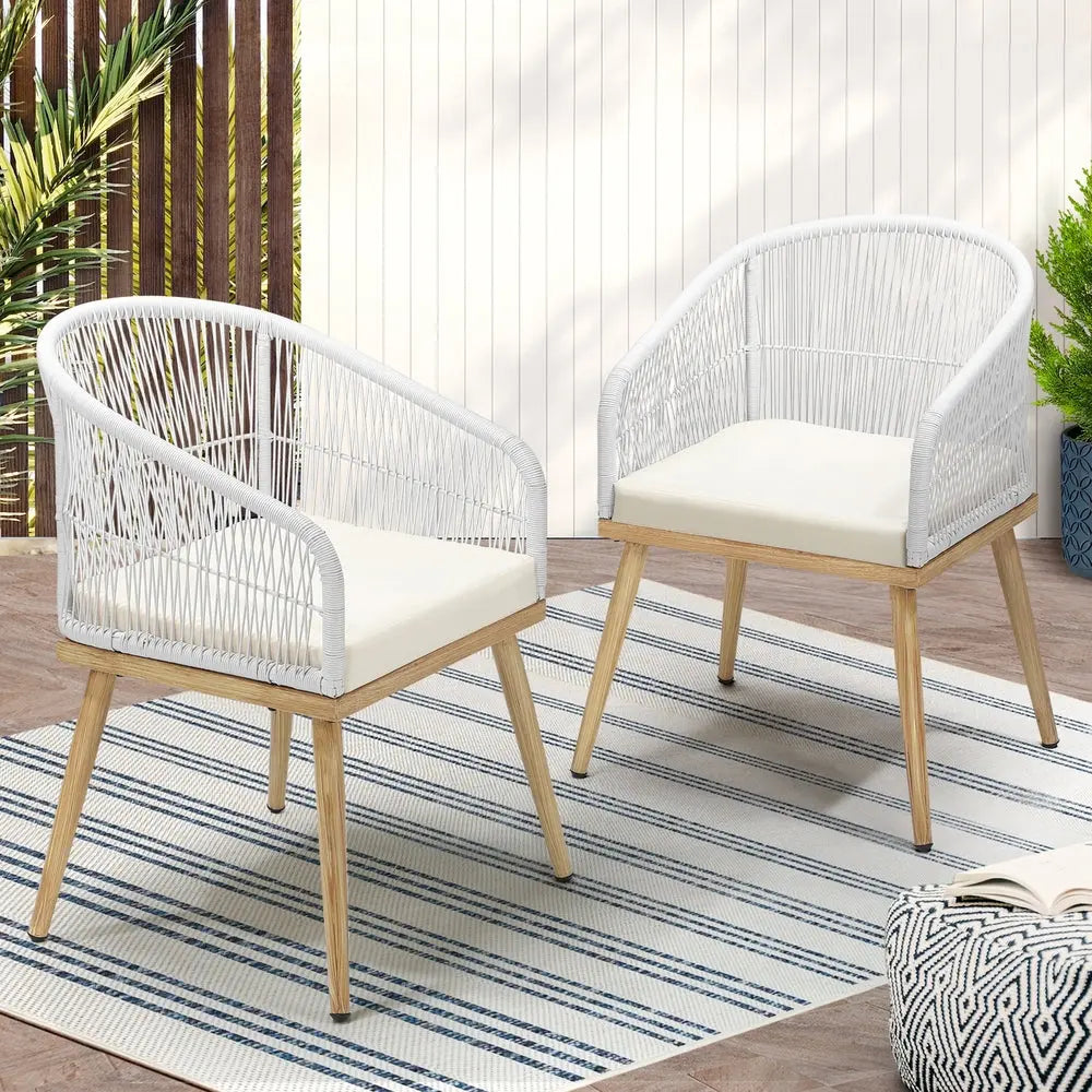 Outdoor Armchairs 2pcs with Rope Detailing and Padded Seat