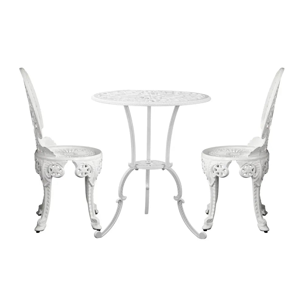 Outdoor Cast Aluminum Table and Chairs Set 3pcs White