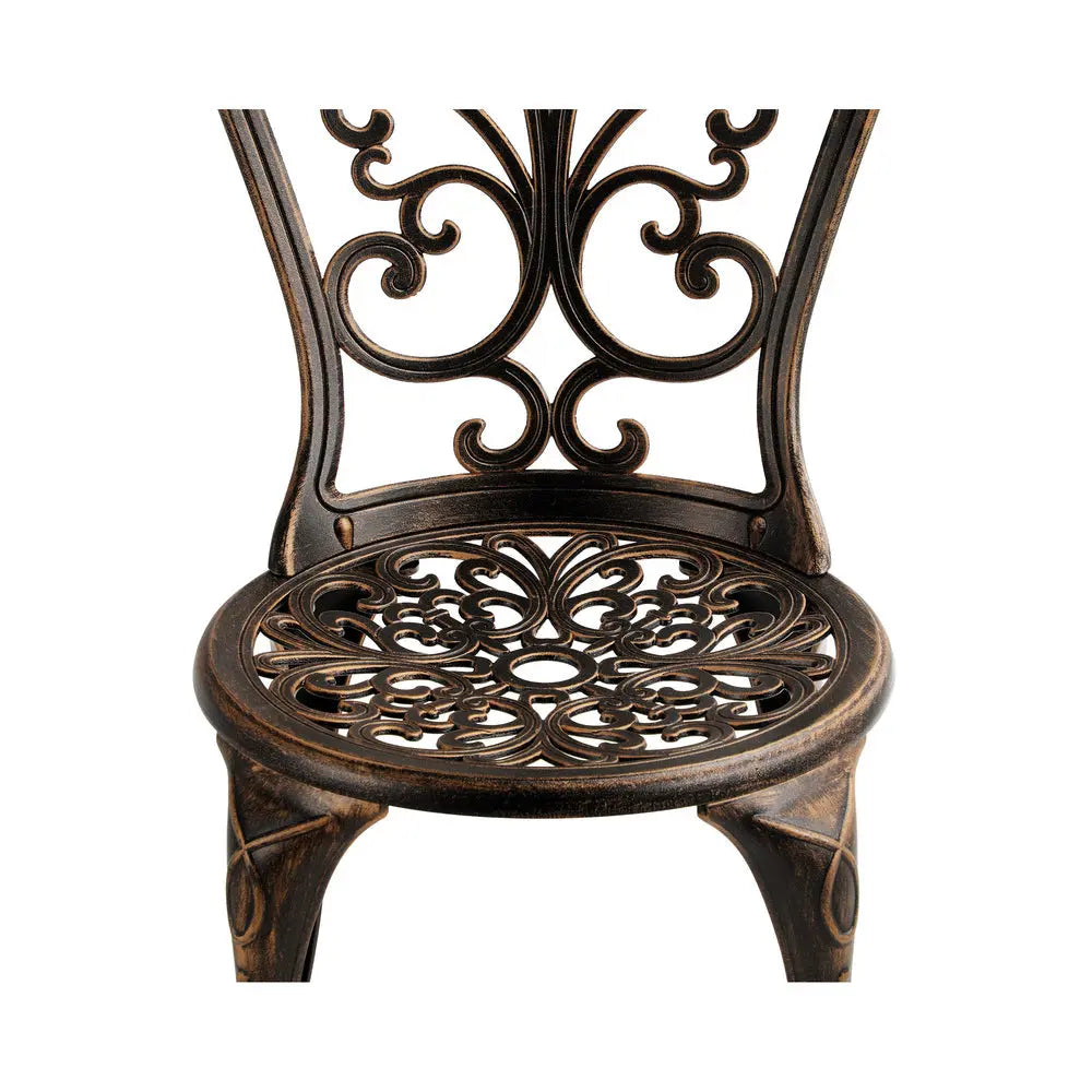 Outdoor Patio Set 3pcs Cast Aluminum Table and Chairs Bronze