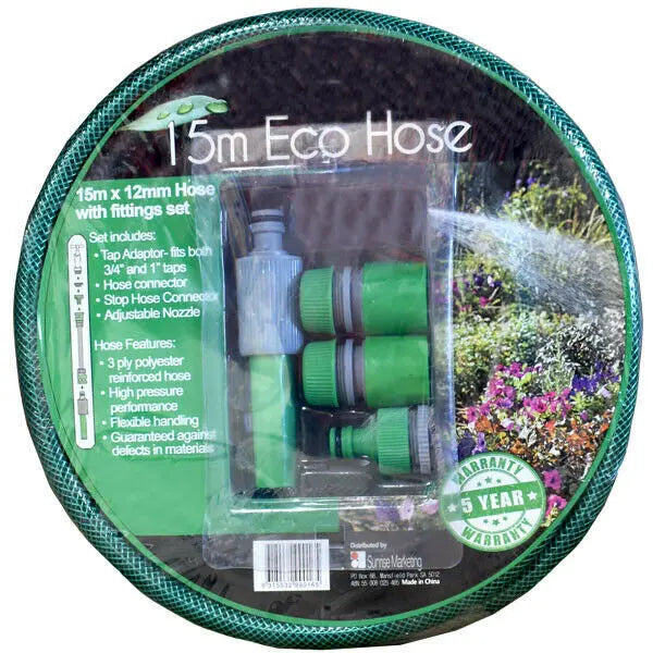 Rally Eco Hose 15m x 12mm – Reinforced Garden Hose Set with Fittings & Nozzle