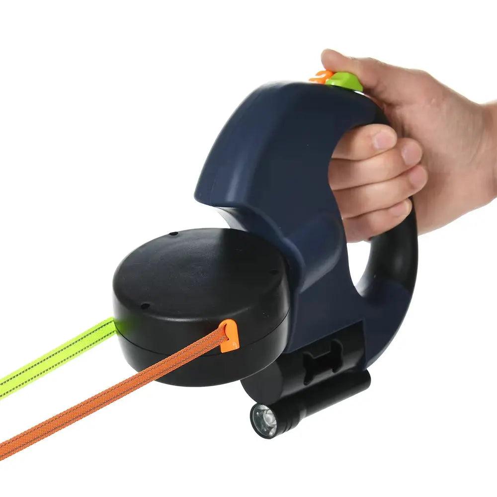 Retractable Dual Dog Leash with LED Light and Independent Braking
