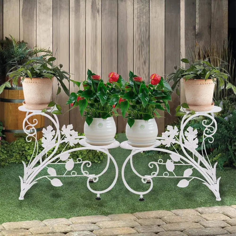 Set of 2 Heavy Duty Metal Round Plant Stand Rustproof Flower Pot Display Holder