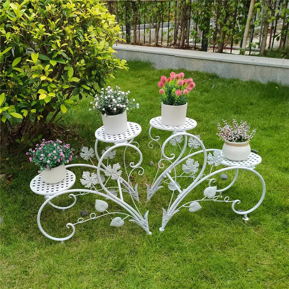 Set of 2 Heavy Duty Metal Round Plant Stand Rustproof Flower Pot Display Holder