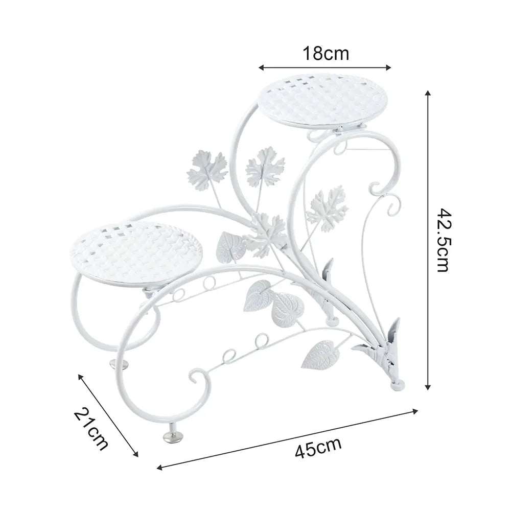 Set of 2 Heavy Duty Metal Round Plant Stand Rustproof Flower Pot Display Holder