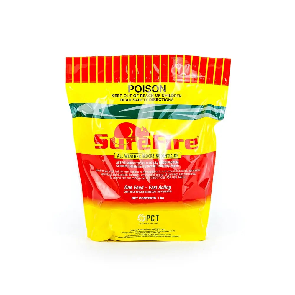 SureFire All Weather Blocks Rodenticide 1kg: Single-Feed Brodifacoum Bait for Rats & Mice