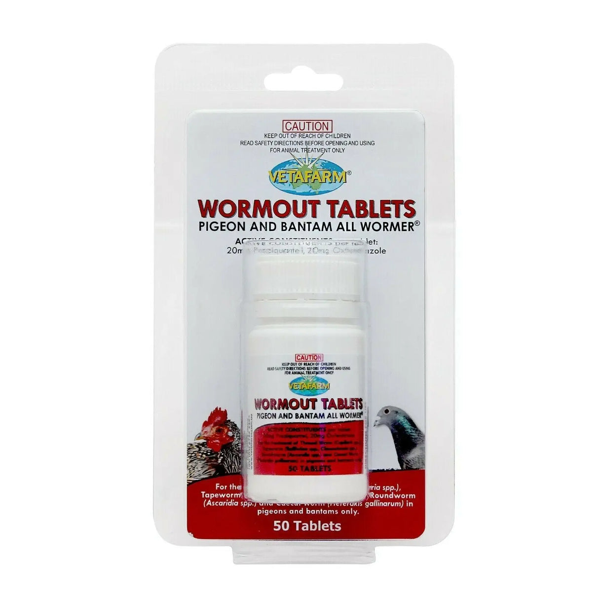 Vetafarm Wormout Tablets Pigeon & Bantam All Wormer 50 Tablets