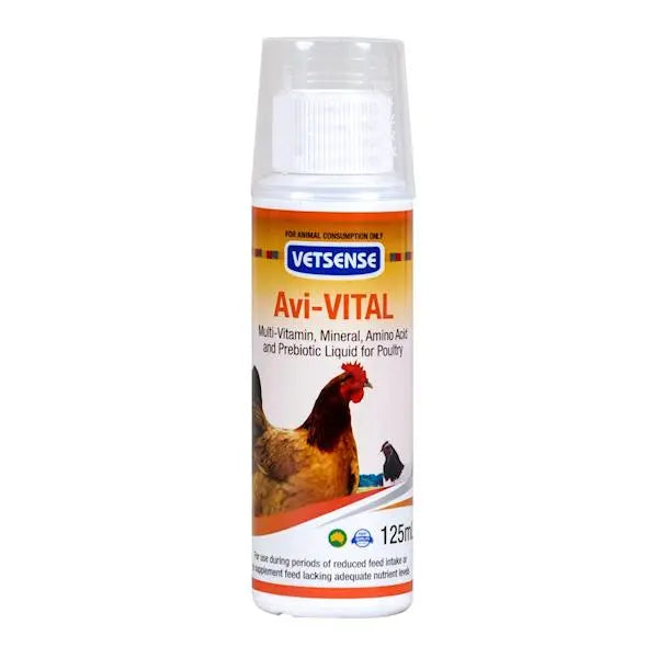 Vetsense Avi-Vital 125mL: Multivitamin, Mineral, Amino Acid & Prebiotic Liquid for Poultry