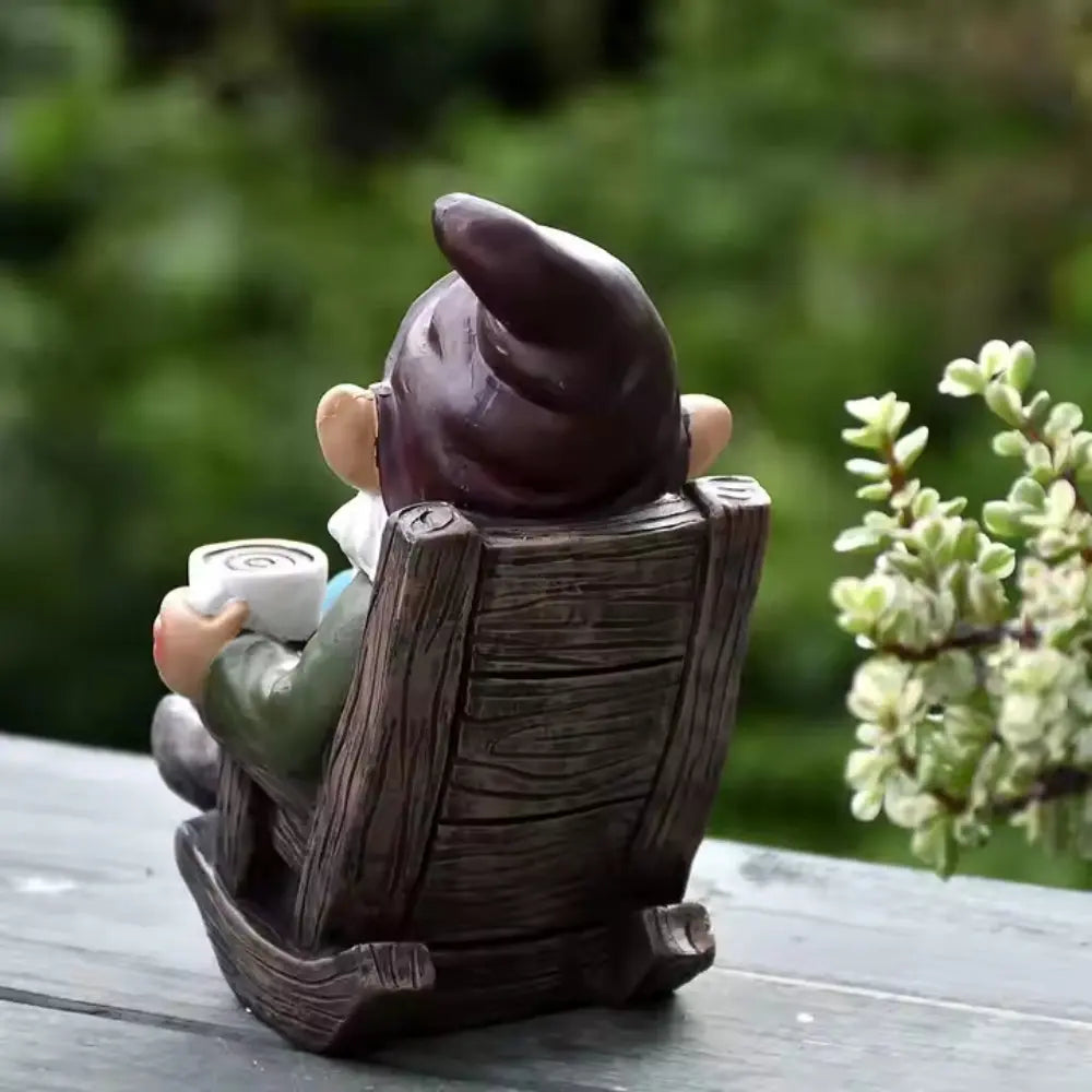 1pc Gnome Dwarf Rocking Chair Ornament Resin Outdoor Garden Decoration