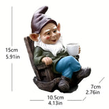 1pc Gnome Dwarf Rocking Chair Ornament Resin Outdoor Garden Decoration