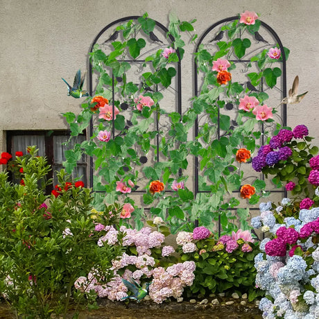 2PCS Metal Garden Trellis Fence Anti-Rust Climbing Plant Flower Panels