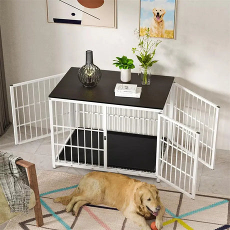 3-Door Furniture Style Dog Crate End Table: Indoor Pet Kennel with Removable Tray