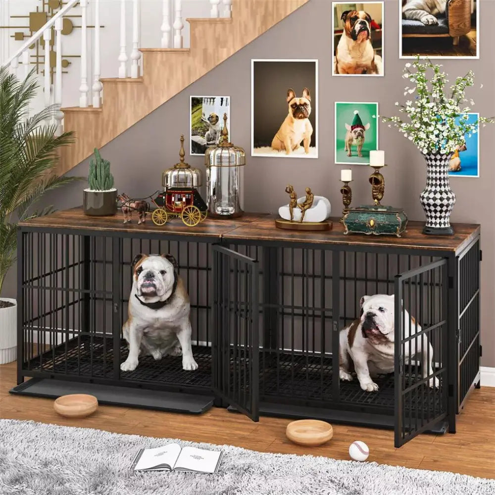 3-Door Furniture Style Dog Crate End Table: Indoor Pet Kennel with Removable Tray