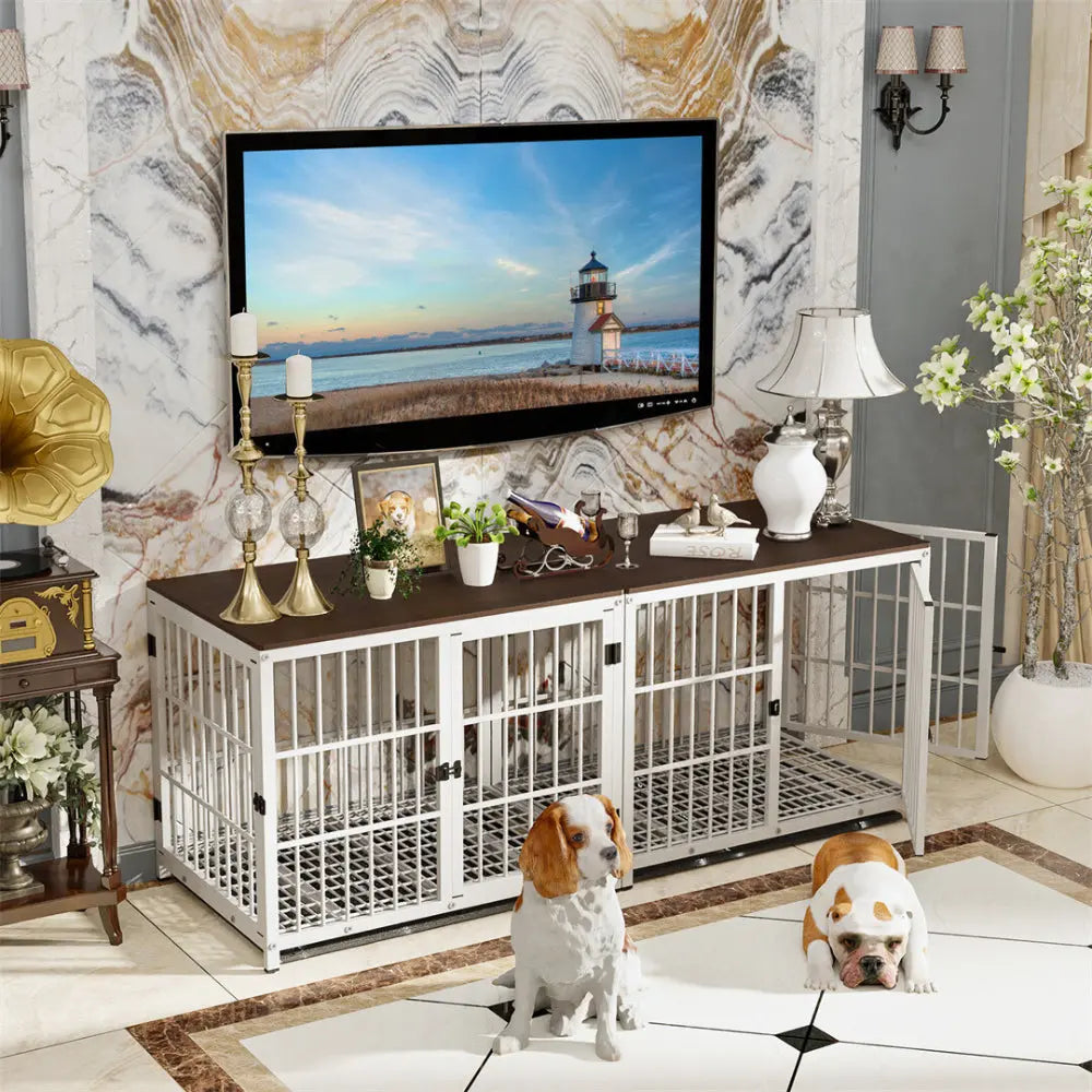 3-Door Furniture Style Dog Crate End Table: Indoor Pet Kennel with Removable Tray
