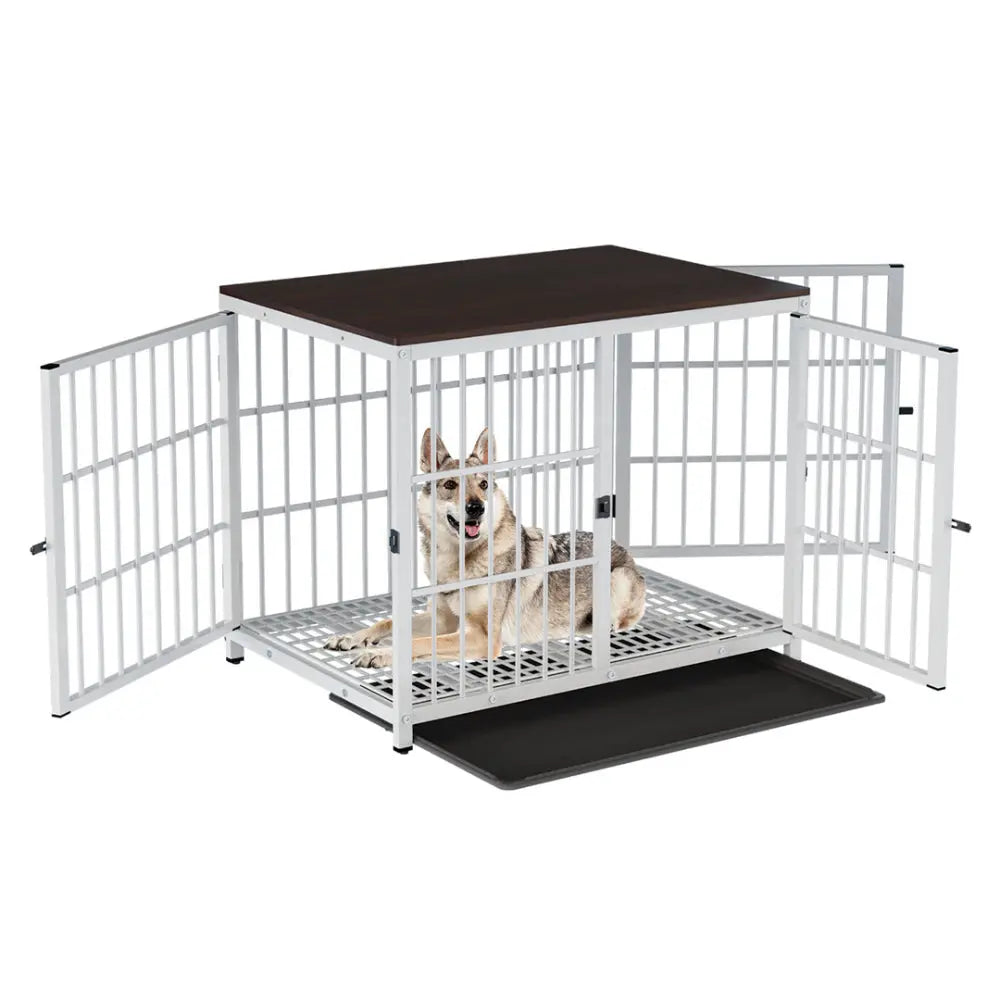 3-Door Furniture Style Dog Crate End Table: Indoor Pet Kennel with Removable Tray